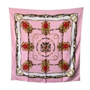 Hermes Silk Scarf 90cm Square Honi Soit Al Y Pence Dleu Et Mon Droit Pink Rare